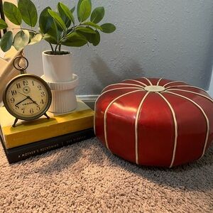 Vintage MCM Red Leather Pouf naugahyde Ottoman/Foot stool